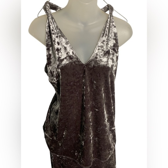 Zara Crushed Velvet 2-Piece Set Halter Top & Flare Pants Silver Lounge Size XS - Picture 6 of 8